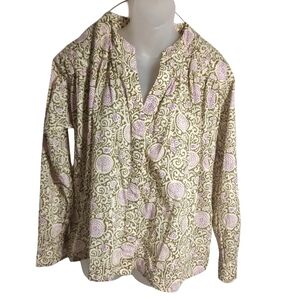 Chloé Beige Pink Floral Print Blouse Long Sleeve Button Front Size 34(0-2)